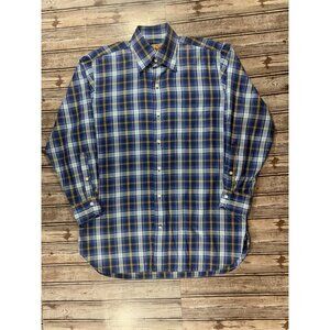 Paul Stuart Plaid Long Sleeve Shirt sz Medium color blue yellow made in Portugal